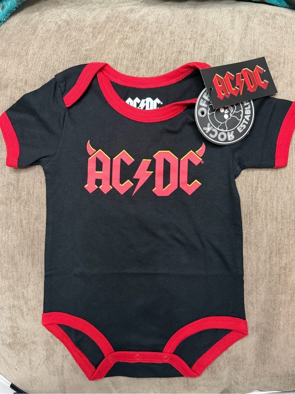NWT AC/DC Black with Red Trim Onsie